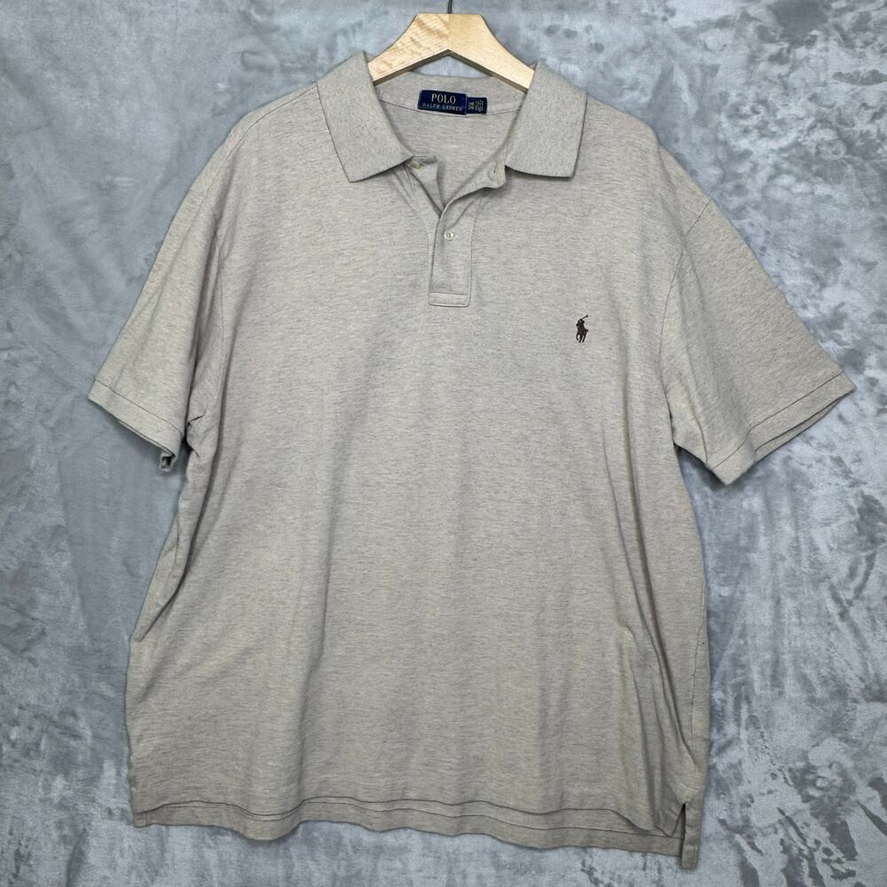 Polo Ralph Lauren Polo Shirt Mens 2XB Oatmeal Tan Embroidered Pony Pique Cotton